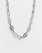 Asos Design Necklace In Lock Link Chain In Silver Tone
