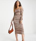Asos Design Petite Knitted Midi Dress With Shrug In Space Dye Yarn-brown
