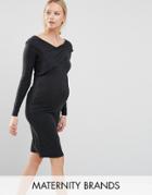 Mama. Licious Long Sleeve Bardot Bodycon Dress - Gray