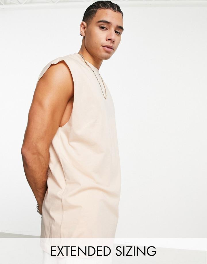 Asos Design Oversized Fit Tank Top In Beige-neutral