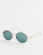 Asos Design Oval Sunglasses In Gold With Smoke Lens & Arm Detail - Gold