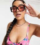 Collusion Plus Floral Print Underwired Bikini Top In Pink - Pink