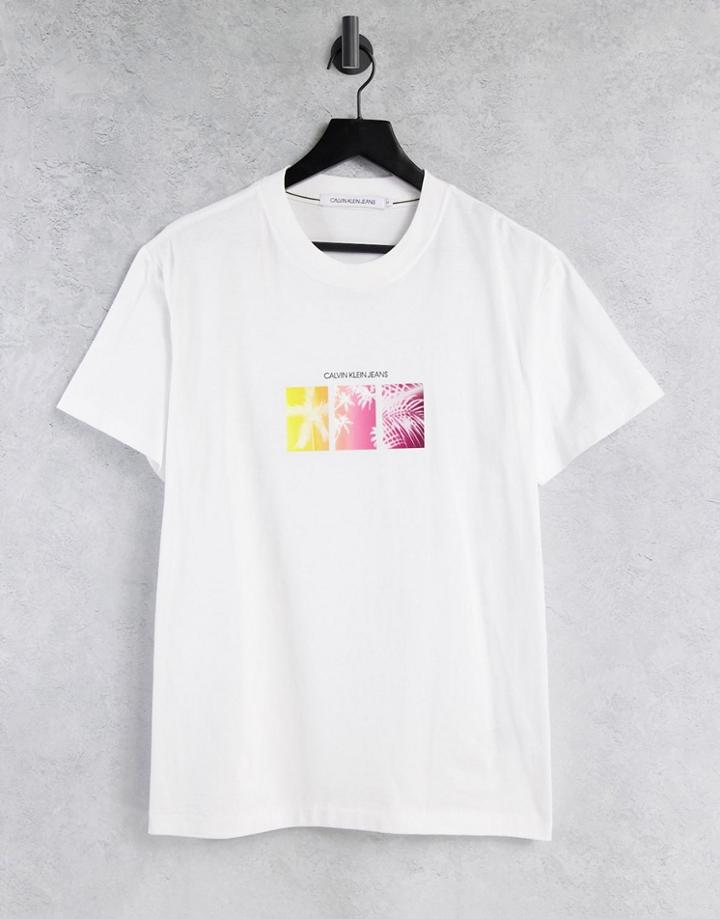 Calvin Klein Jeans Multi Palm Print Logo T-shirt In White