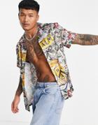 Asos Design Coordinating Regular Satin Shirt With Placement Havana Print-red
