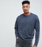 Asos Design Tall Oversized Sweatshirt With Double Neck In Navy Interest Fabric - Navy