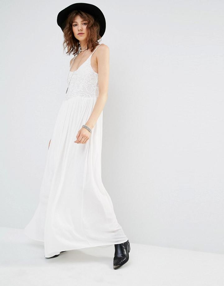 Mango Lace Bodice Chiffon Maxi Dress - Cream