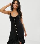 River Island Midi Dress With Frill Hem In Black - Black