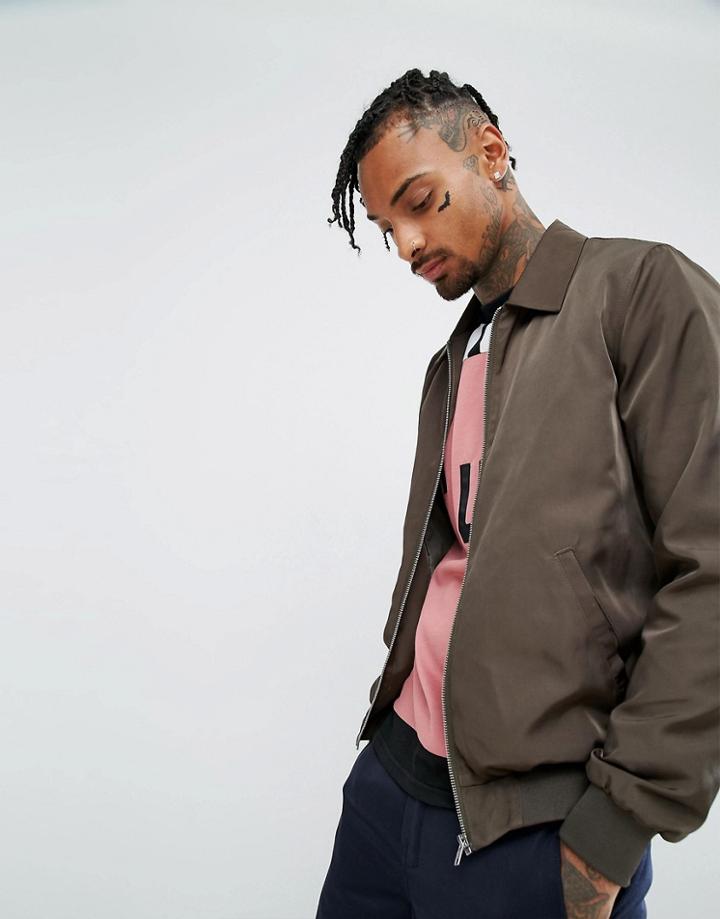 Asos Harrington Jacket In Khaki - Green