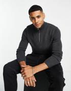 Asos Design Midweight Half Zip Cotton Sweater In Charcoal-grey