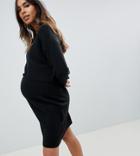 Asos Design Maternity Nursing Knitted Mini Dress In Fluffy Yarn-black