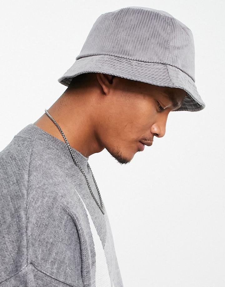 Asos Design Bucket Hat In Gray Cord