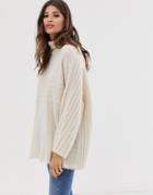 Religion Slouchy Ribbed High Neck Sweater - Cream