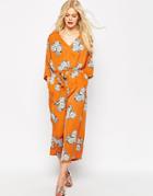 Asos Belted Jumpsuit With Kimono Sleeve In Floral Print - Multi