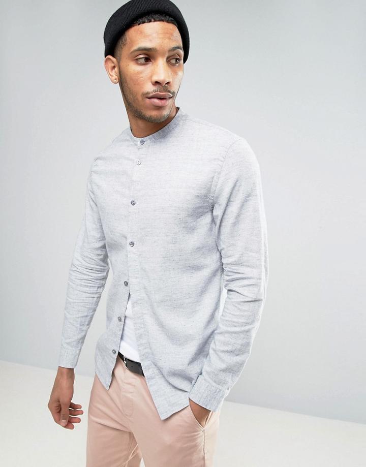 Kiomi Shirt With Grandad Collar In Regular Fit - Blue