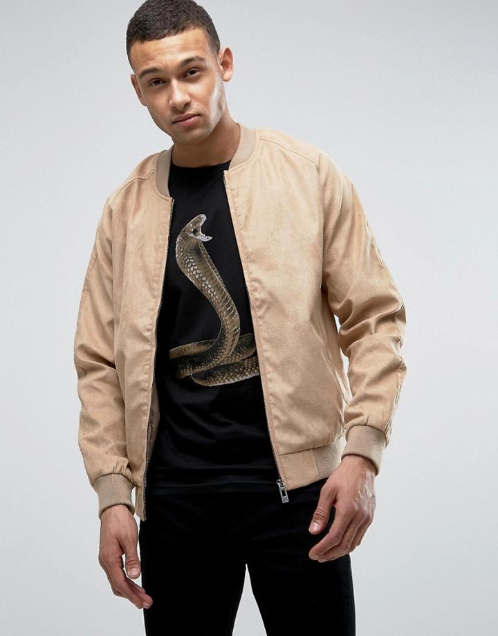 D-struct Faux Suede Bomber - Beige