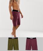 Asos Design Pyjama Shorts In Burgundy & Khaki 2 Pack - Multi