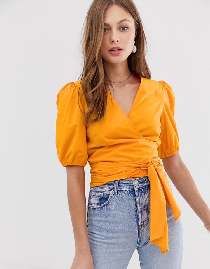 Mango Wrap Tie Waist Blouse In Orange - Orange