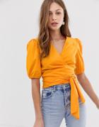 Mango Wrap Tie Waist Blouse In Orange - Orange