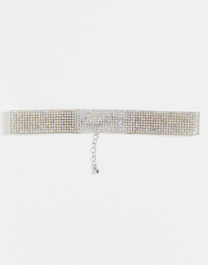 Topshop Rhinestone Choker Necklace In Silver