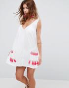 Asos Beach Chuck On Dress With Neon Pocket Embrodiery And Trim - White