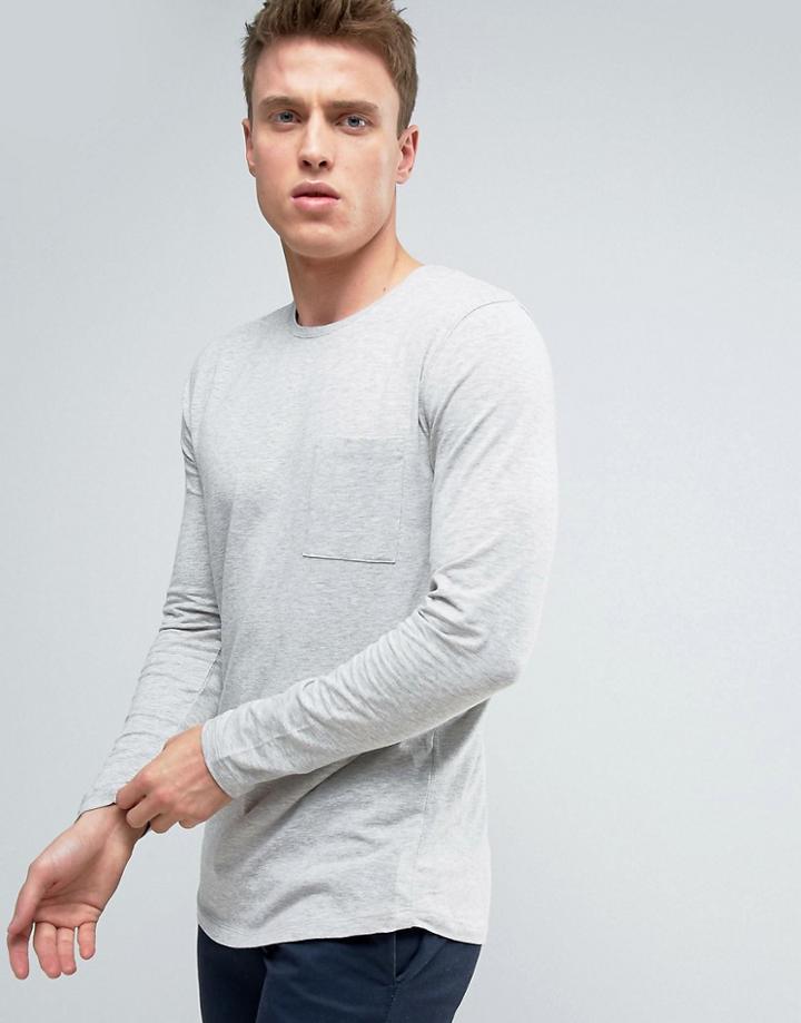 Selected Homme Longline Long Sleeve Tee - Gray
