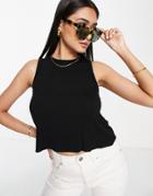 Asos Design Relaxed Fine Knit Tank Top With Raw Hem In Black