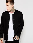 Asos Jersey Bomber Jacket With Snaps In Black - Black