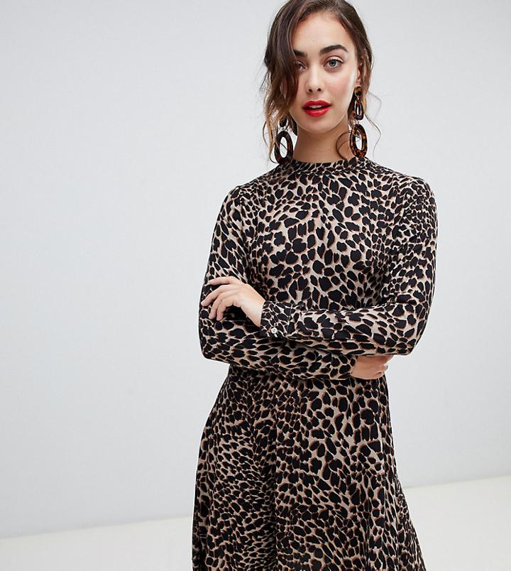 Warehouse High Neck Skater Dress In Leopard Print - Multi