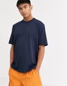 Asos White Loose Fit Heavyweight T-shirt In Navy