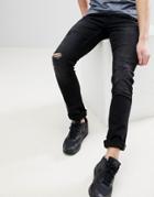 Blend Jet Slim Fit Distressed Jeans In Washed Black - Black