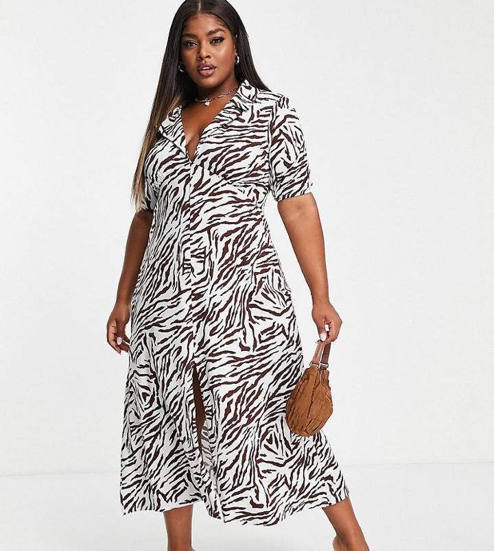Asos Design Curve Ultimate Midi Tea Dress In Zebra-multi