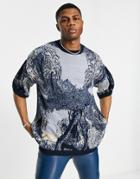 Topman Oversized Knitted T-shirt With All Over Print In Navy