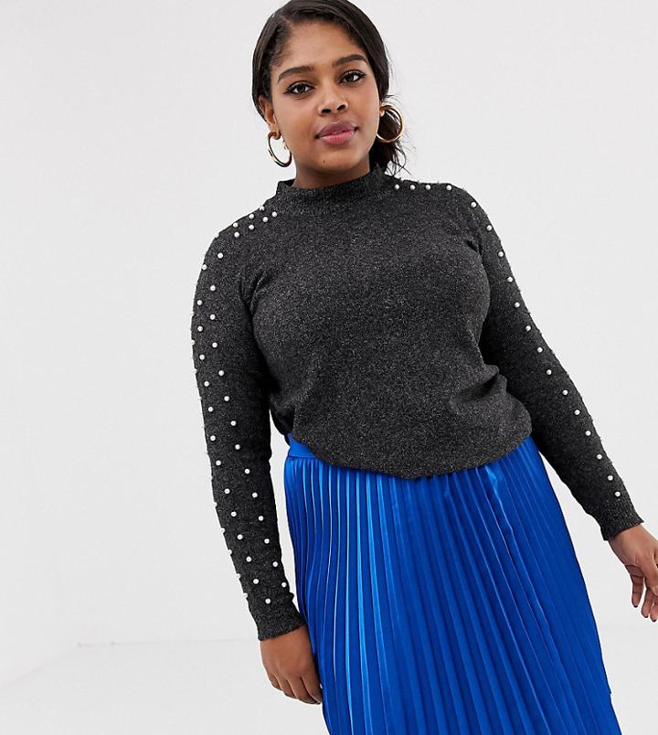 Junarose Pearl Detail Sweater - Gray
