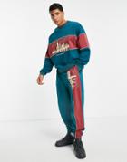 Asos Design Oversized Sweatpants With Contrast Side Panel And City Print - Part Of A Set-green
