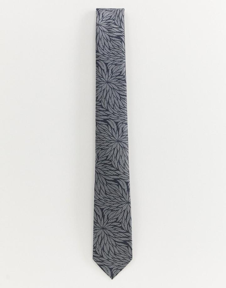 Burton Menswear Tie With Leaf Print In Gray - Gray