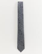 Burton Menswear Tie With Leaf Print In Gray - Gray
