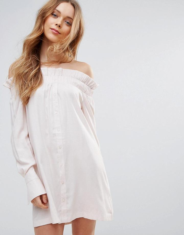 Mink Pink Business Class Off Shoulder Dress - Beige