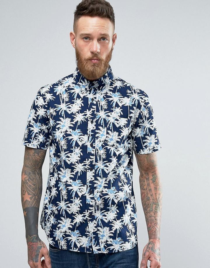 Edwin Standard Shirt Indigo Palm Print - Navy