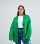 Asos Curve Knitted Cardigan In Brushed Yarn - Green