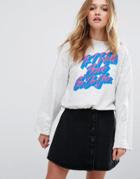 Pull & Bear Slogan Exaggerated Sleeve Sweat Top - Gray