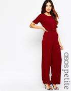 Asos Petite Jumpsuit With Short Sleeve And Self Belt - Wine