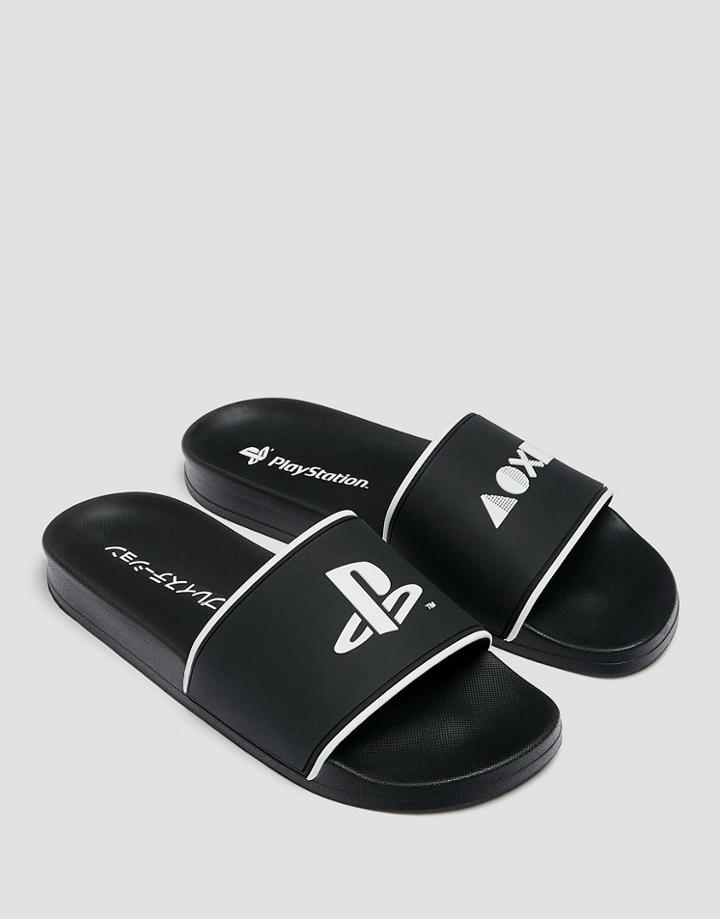 Pull & Bear Play Station Slides In Black