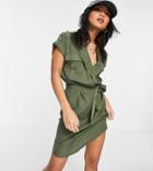 Noisy May Petite Shirt Dress In Khaki-green