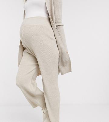 Fashionkilla Maternity Knitted Flare Pants Two-piece In Oatmeal-neutral