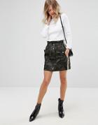 Asos Puffer Camo Skirt With Side Stripe Detail - Green