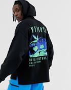 Asos Design Oversized Hoodie With Back Print & Split Hem In Black - Yellow