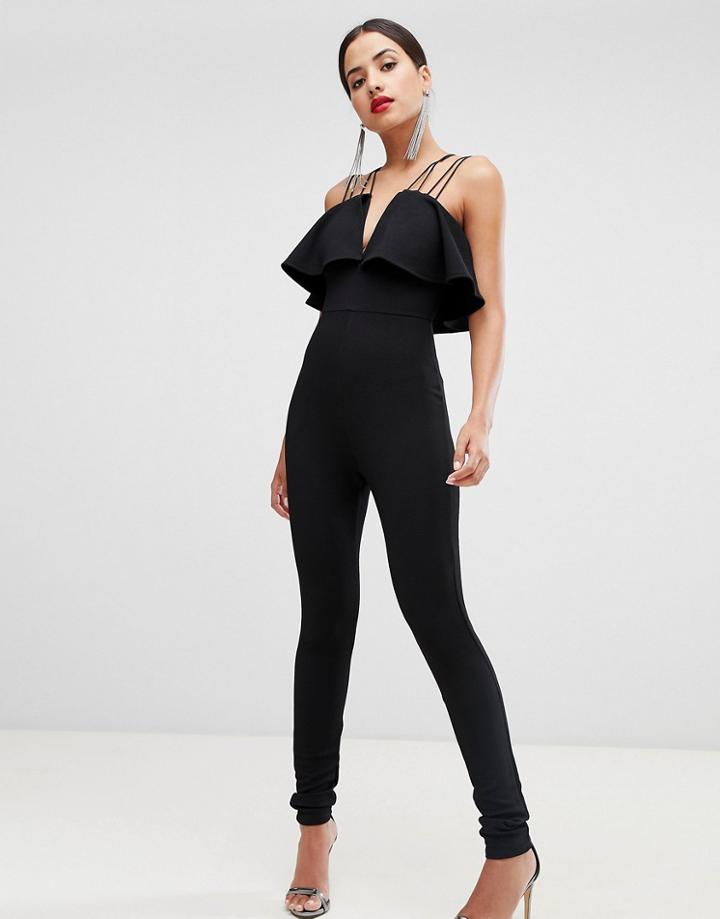 Rare Textured Frill Top Jumpsuit - Black