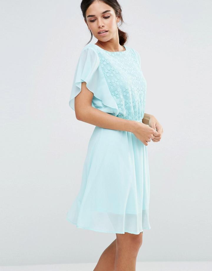 Pussycat London Dress With Lace Top And Frill Sleeves - Mint