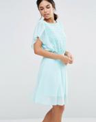 Pussycat London Dress With Lace Top And Frill Sleeves - Mint
