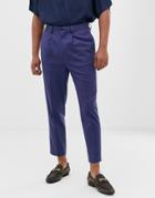 Asos Design Tapered Crop Smart Pants In Slate Blue-navy